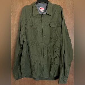 Wrangler Shirt Men's 2XL XXL Army Green Long Sleeve Heavyweight Vintage Military